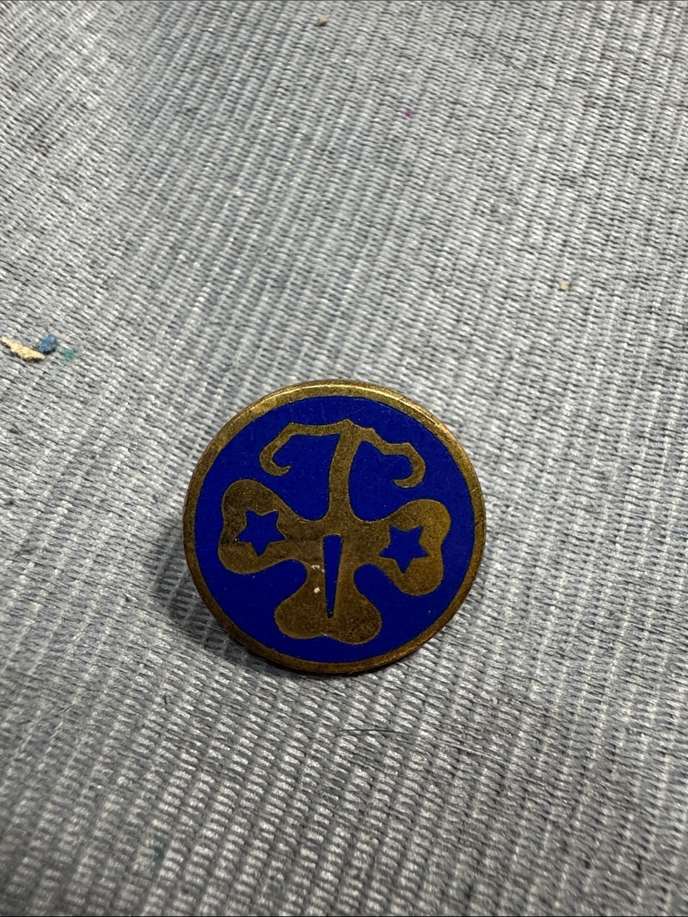 Vintage Source Unknown Blue and Gold Floral Cross Brooch
